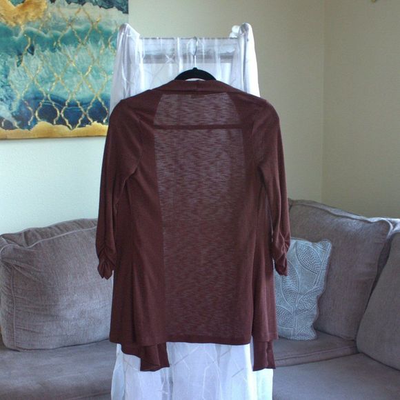 Cato Quartered Sleeve Cardigan | Brown Open Sweater - Picture 2 of 7